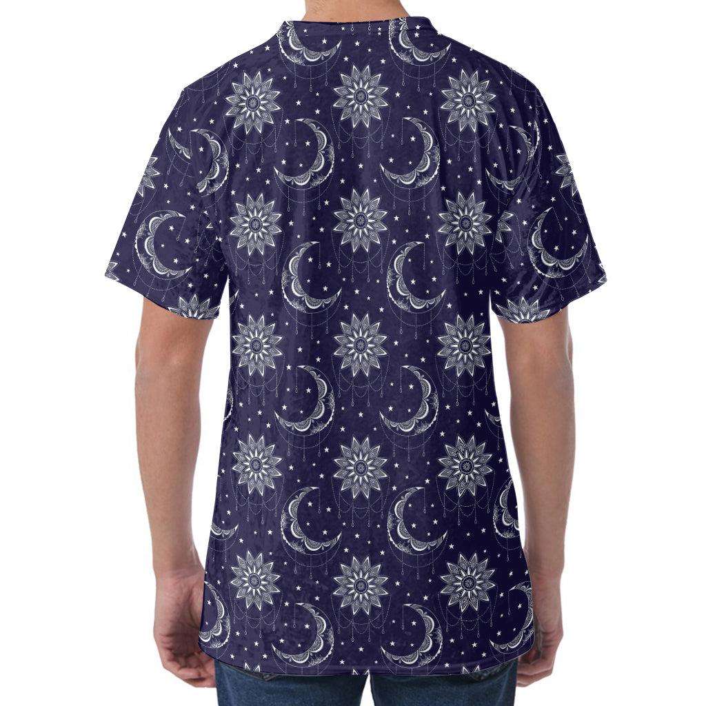 Boho Sun And Moon Pattern Print Men's Velvet T-Shirt