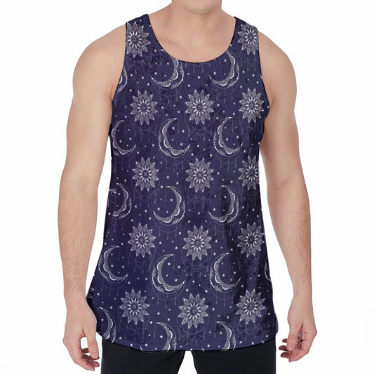 Boho Sun And Moon Pattern Print Men's Velvet Tank Top