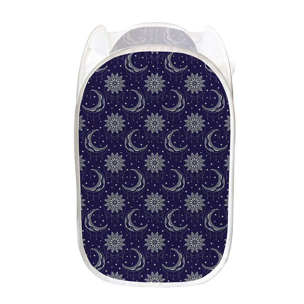 Boho Sun And Moon Pattern Print Mesh Laundry Hamper