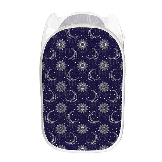 Boho Sun And Moon Pattern Print Mesh Laundry Hamper