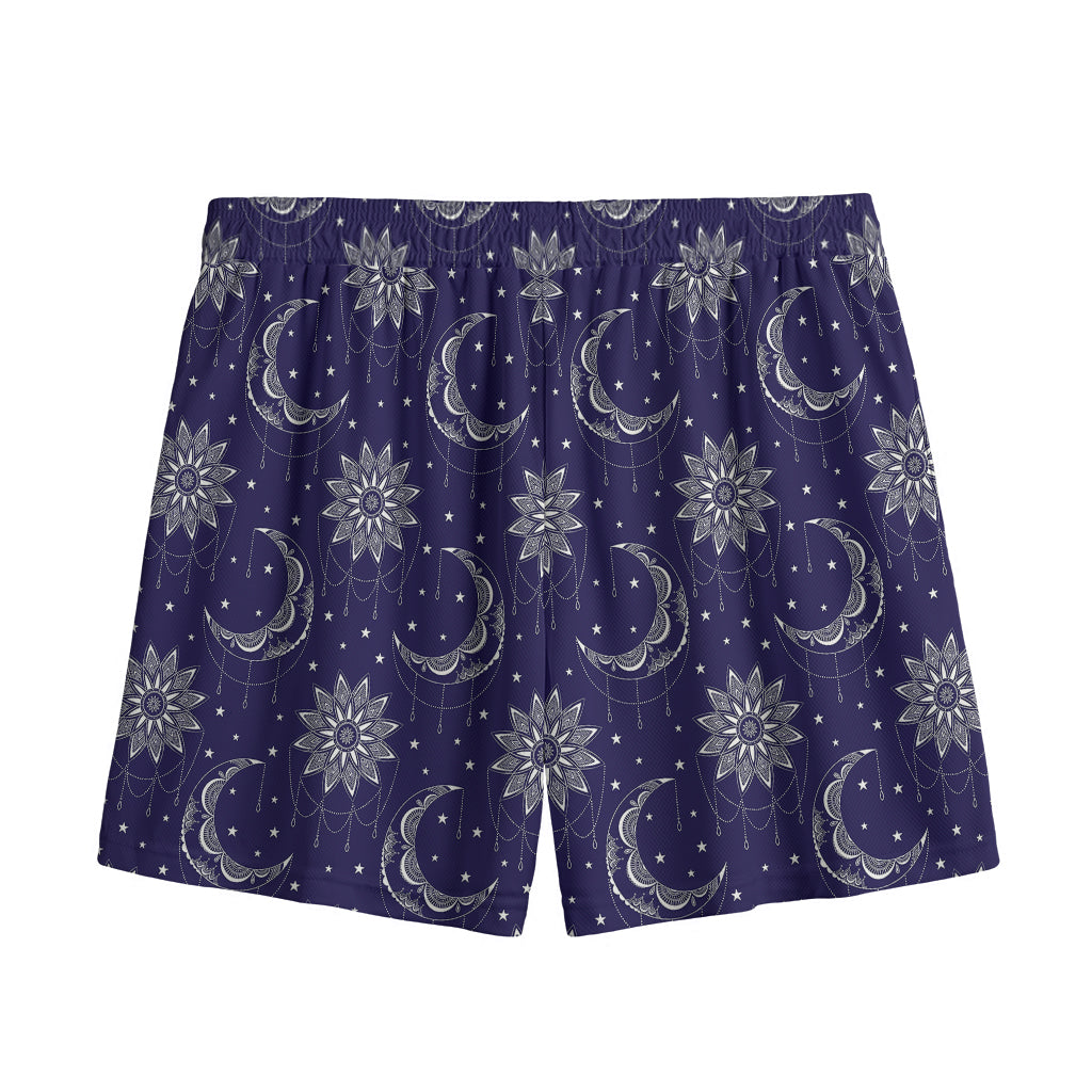 Boho Sun And Moon Pattern Print Mesh Shorts