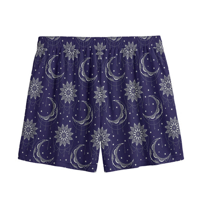 Boho Sun And Moon Pattern Print Mesh Shorts