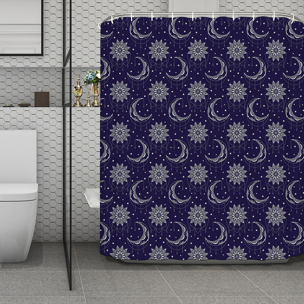 Boho Sun And Moon Pattern Print Polyester Shower Curtain