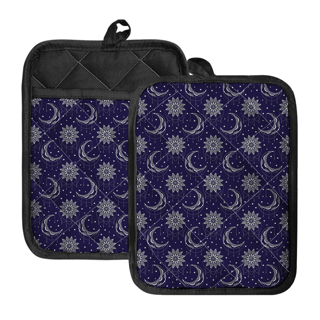 Boho Sun And Moon Pattern Print Pot Holders With Pocket