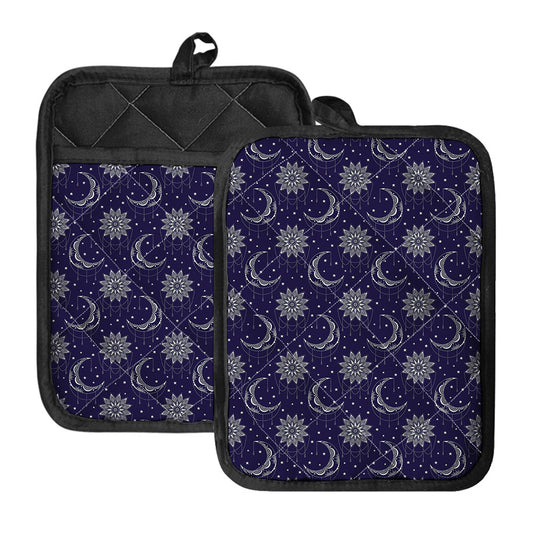Boho Sun And Moon Pattern Print Pot Holders With Pocket