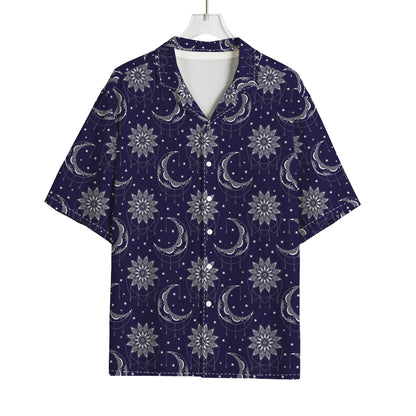 Boho Sun And Moon Pattern Print Rayon Hawaiian Shirt
