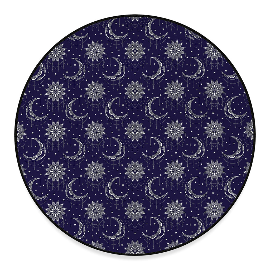 Boho Sun And Moon Pattern Print Round Floor Mat