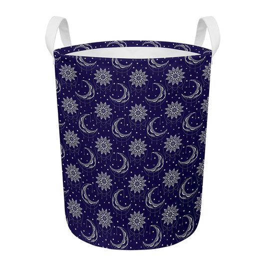 Boho Sun And Moon Pattern Print Round Laundry Basket