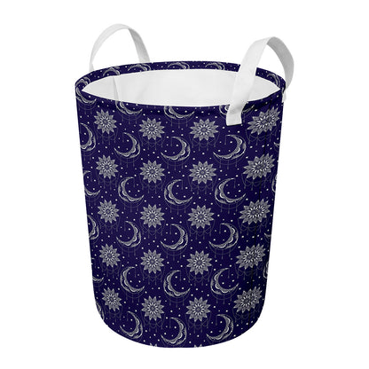 Boho Sun And Moon Pattern Print Round Laundry Basket