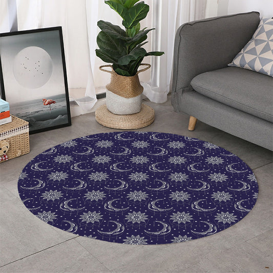 Boho Sun And Moon Pattern Print Round Rug
