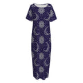 Boho Sun And Moon Pattern Print Short Sleeve Long Nightdress