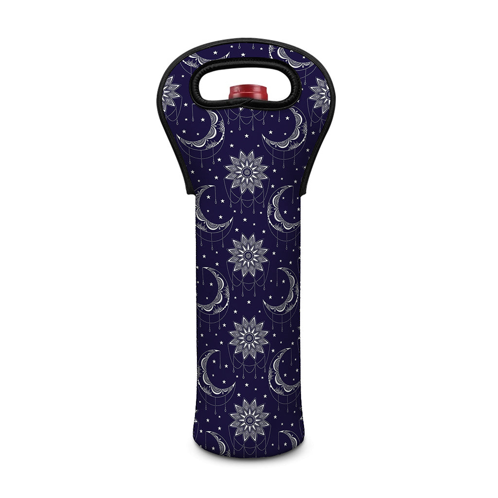 Boho Sun And Moon Pattern Print Single Neoprene Wine Tote
