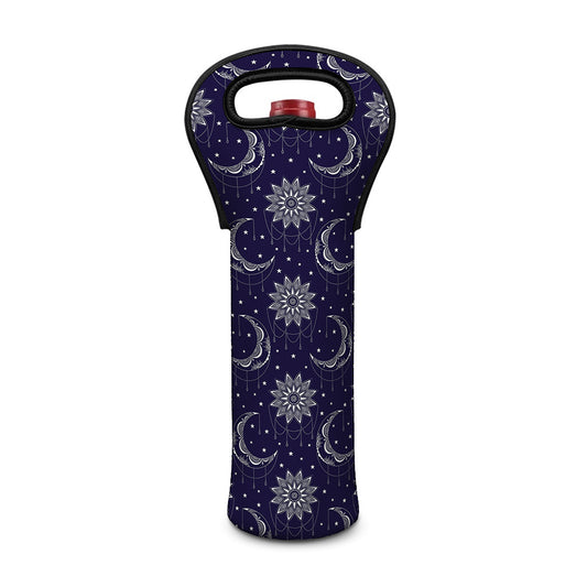 Boho Sun And Moon Pattern Print Single Neoprene Wine Tote