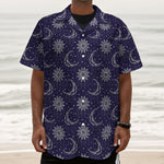 Boho Sun And Moon Pattern Print Textured Short Sleeve Shirt