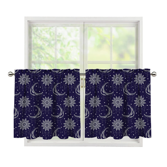 Boho Sun And Moon Pattern Print Tier Curtains