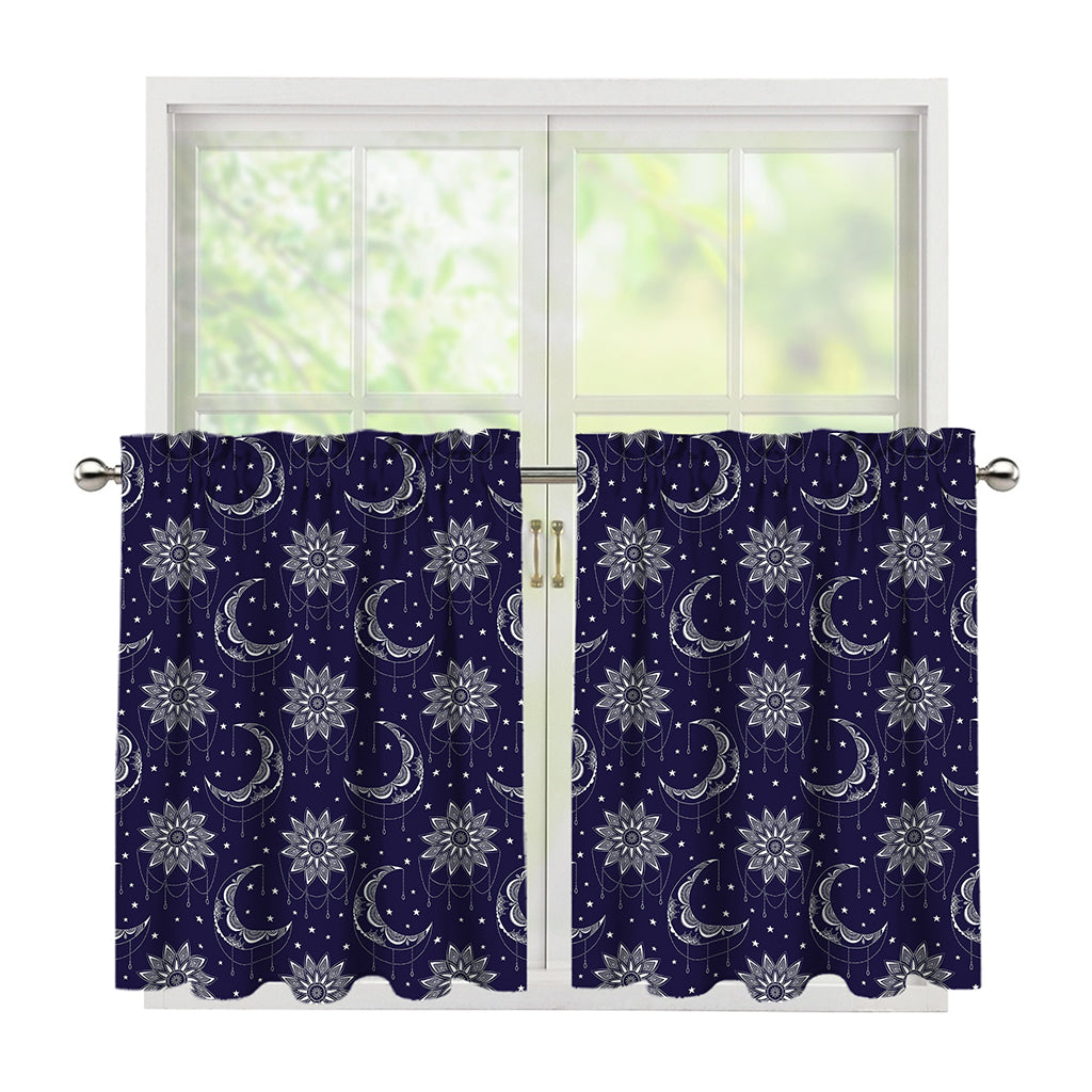 Boho Sun And Moon Pattern Print Tier Curtains