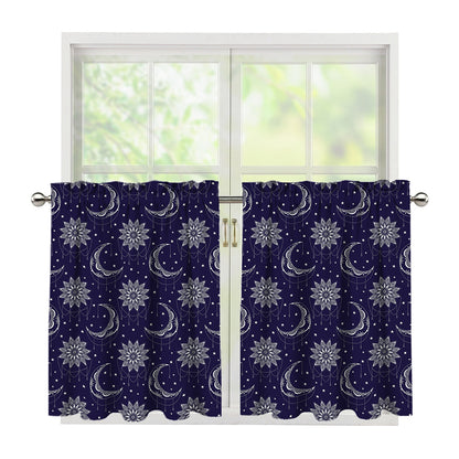 Boho Sun And Moon Pattern Print Tier Curtains