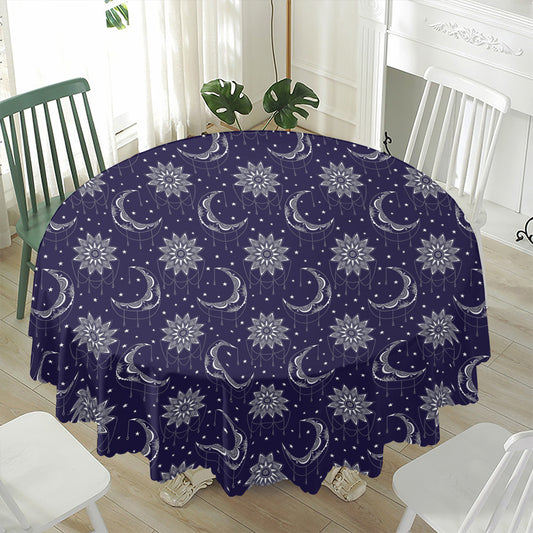 Boho Sun And Moon Pattern Print Waterproof Round Tablecloth