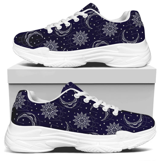 Boho Sun And Moon Pattern Print White Chunky Shoes