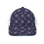 Boho Sun And Moon Pattern Print White Mesh Trucker Cap