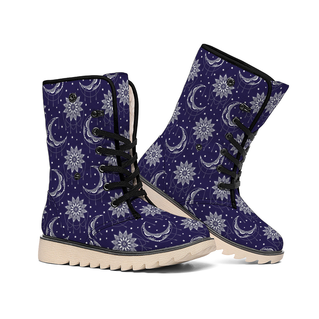Boho Sun And Moon Pattern Print Winter Boots