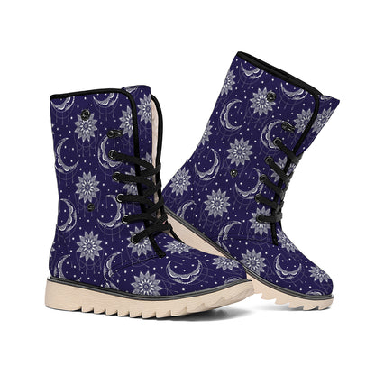Boho Sun And Moon Pattern Print Winter Boots