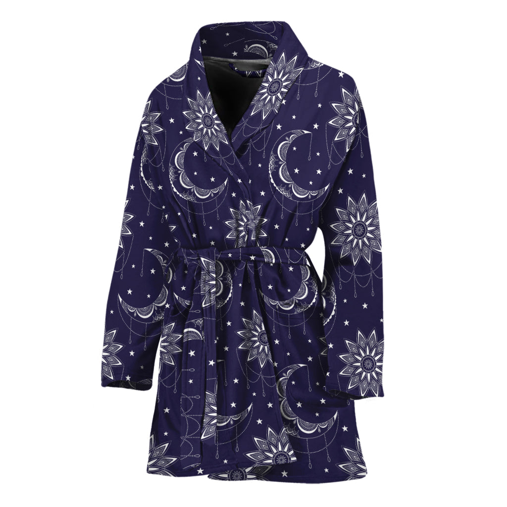 Boho Sun And Moon Pattern Print Women's Bathrobe