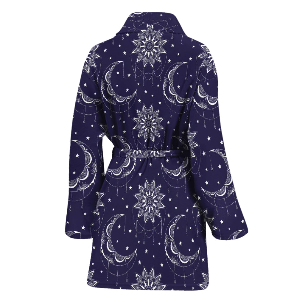 Boho Sun And Moon Pattern Print Women's Bathrobe