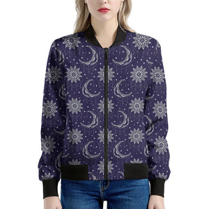 Boho Sun And Moon Pattern Print Women's Bomber Jacket