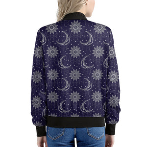 Boho Sun And Moon Pattern Print Women's Bomber Jacket