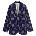 Boho Sun And Moon Pattern Print Women's Cotton Blazer