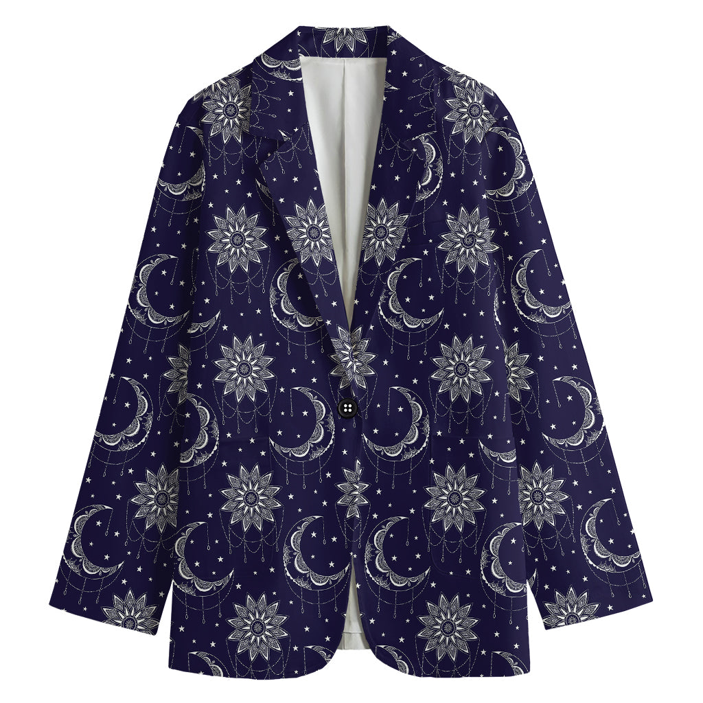 Boho Sun And Moon Pattern Print Women's Cotton Blazer
