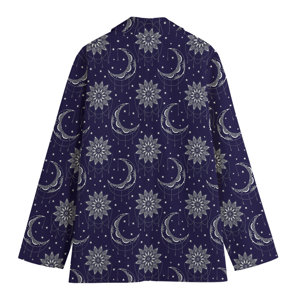 Boho Sun And Moon Pattern Print Women's Cotton Blazer