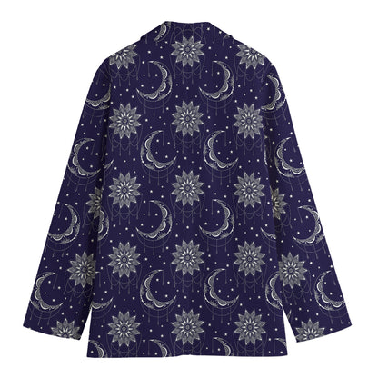 Boho Sun And Moon Pattern Print Women's Cotton Blazer