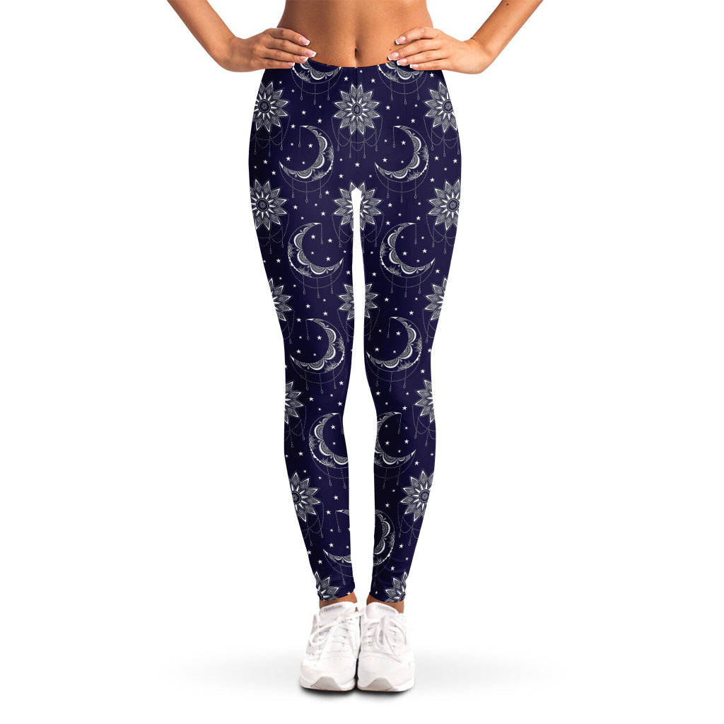 Boho Sun And Moon Pattern Print Women's Leggings