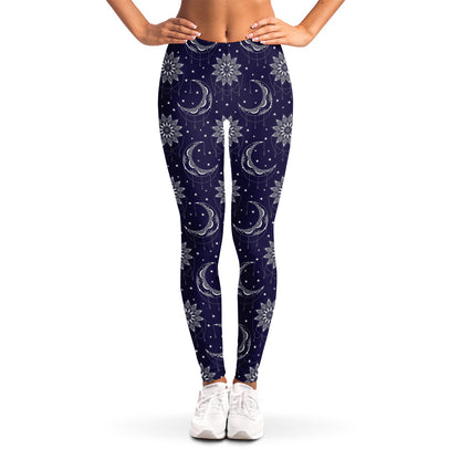 Boho Sun And Moon Pattern Print Women's Leggings