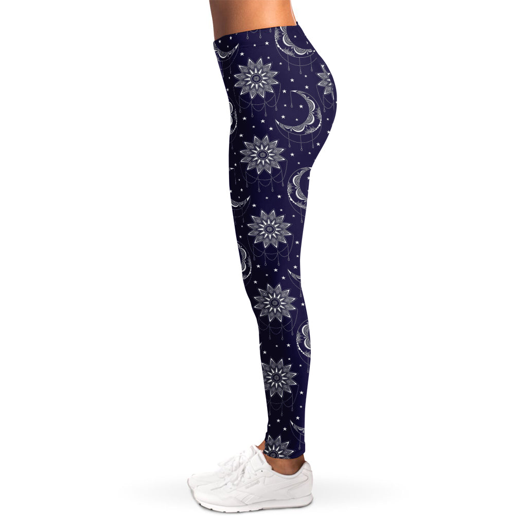 Boho Sun And Moon Pattern Print Women's Leggings