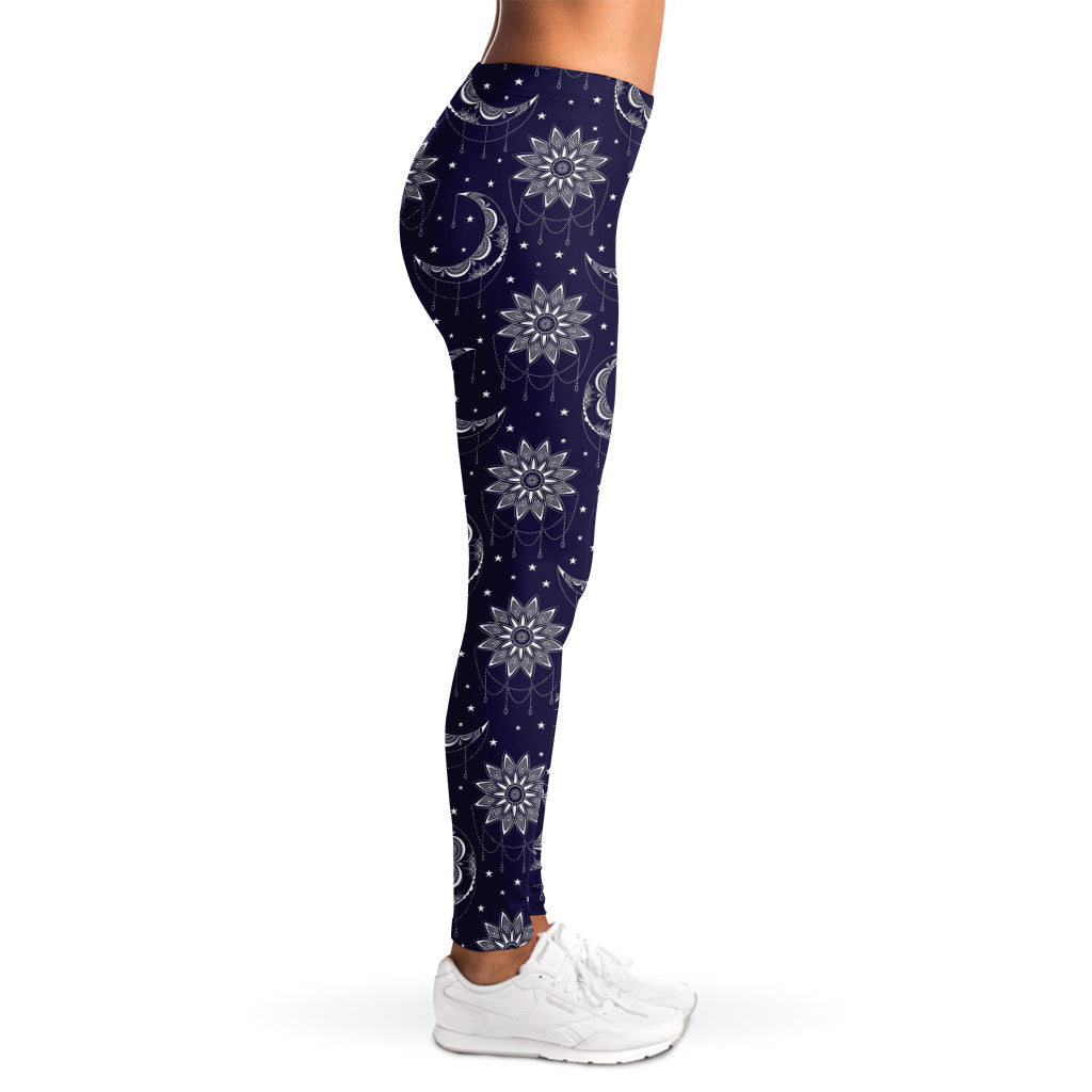 Boho Sun And Moon Pattern Print Women's Leggings