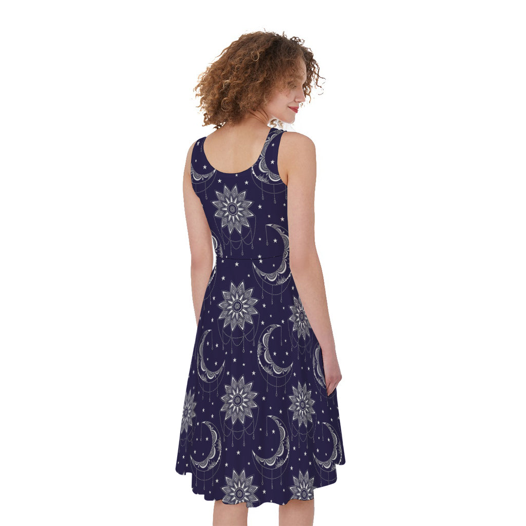Boho Sun And Moon Pattern Print Women's Sleeveless Dress