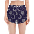 Boho Sun And Moon Pattern Print Women's Split Running Shorts
