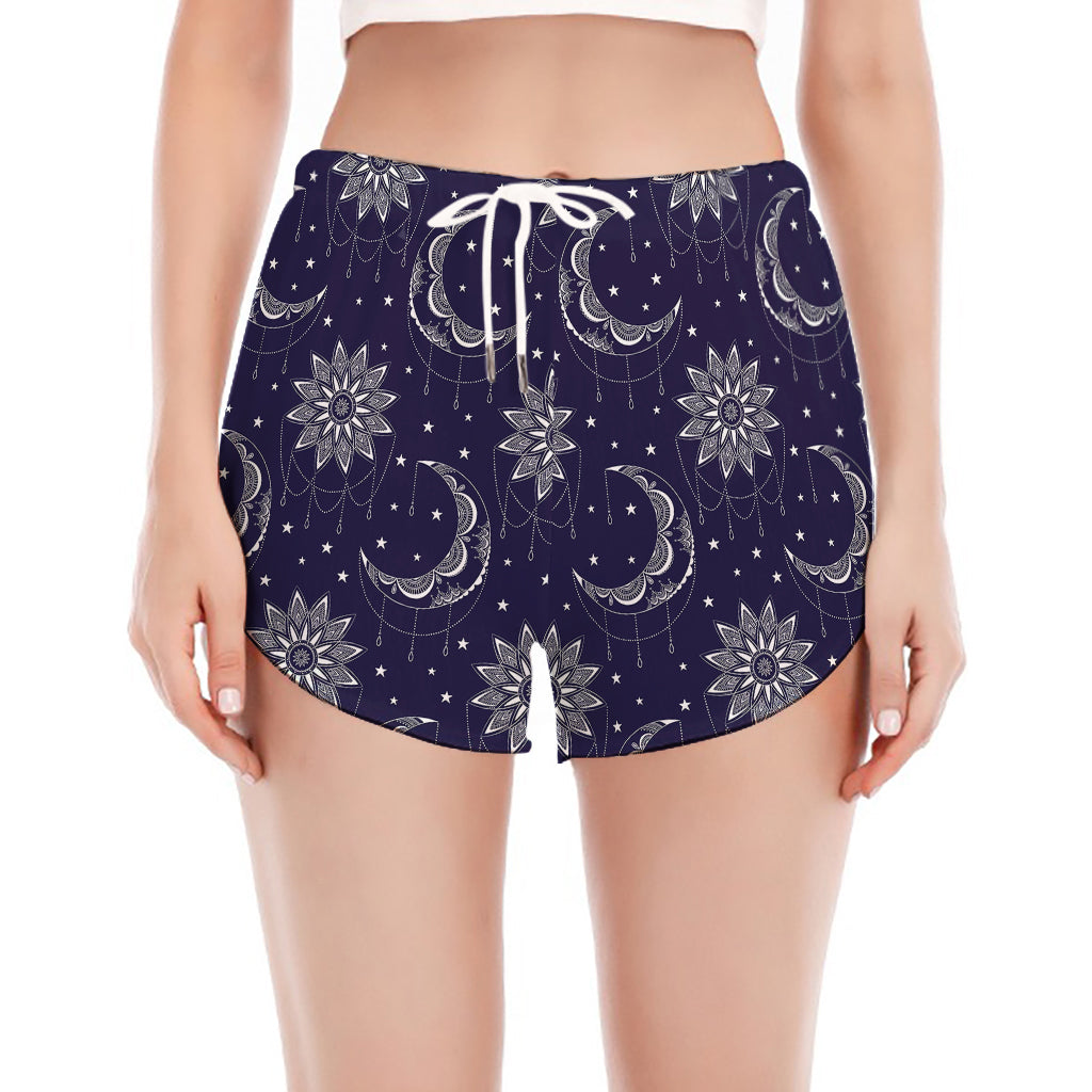 Boho Sun And Moon Pattern Print Women's Split Running Shorts