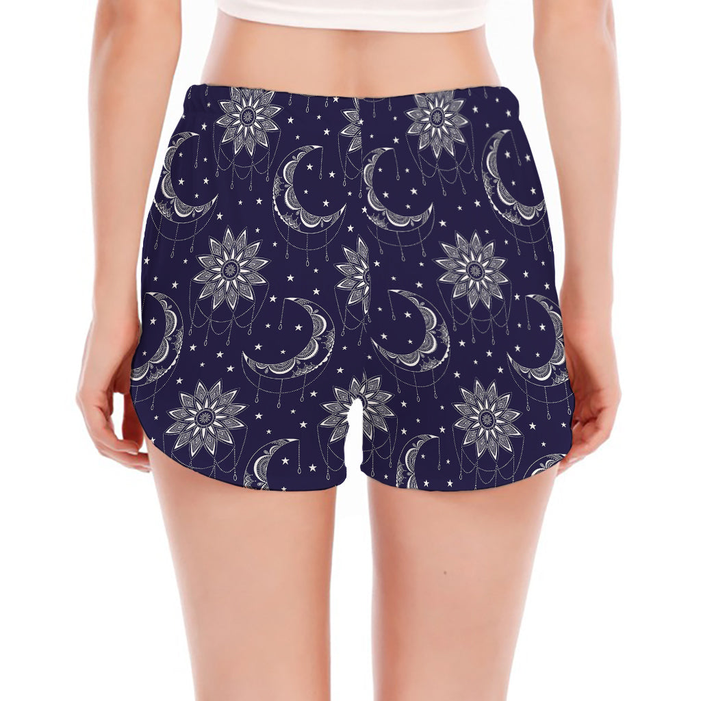 Boho Sun And Moon Pattern Print Women's Split Running Shorts