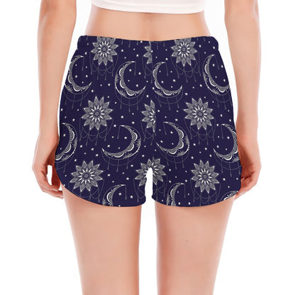 Boho Sun And Moon Pattern Print Women's Split Running Shorts