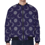 Boho Sun And Moon Pattern Print Zip Sleeve Bomber Jacket