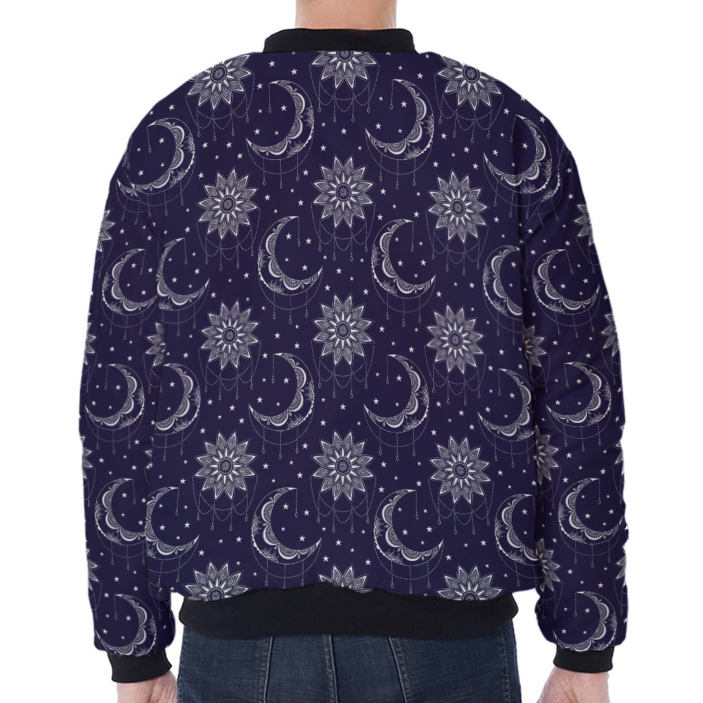 Boho Sun And Moon Pattern Print Zip Sleeve Bomber Jacket