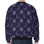 Boho Sun And Moon Pattern Print Zip Sleeve Bomber Jacket