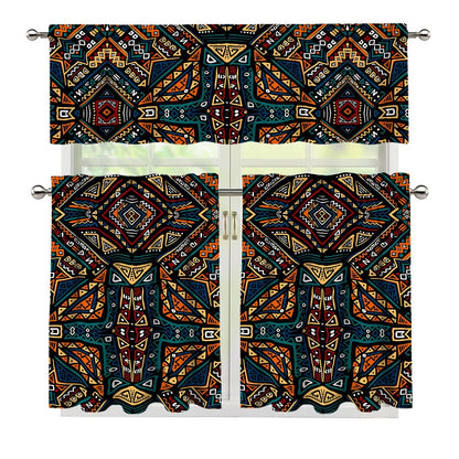 Boho Tribal Aztec Pattern Print 3 Piece Kitchen Curtains