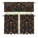 Boho Tribal Aztec Pattern Print 3 Piece Kitchen Curtains