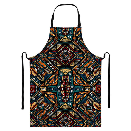 Boho Tribal Aztec Pattern Print Bib Apron With Pocket