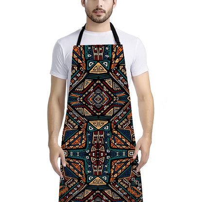 Boho Tribal Aztec Pattern Print Bib Apron With Pocket